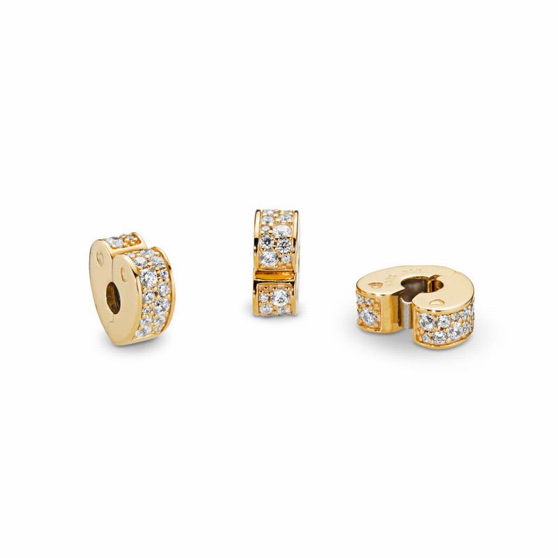 Pandora Shine™ Sparkling Arcs Of Love Clip Charm Ireland - 18ct Gold Plated/Silicone/Cubic Zirconia